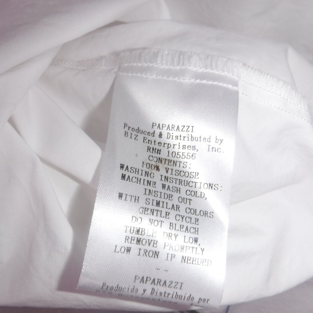 Paparazzi White Embroidered Bluebird Floral Button Down Shirt XL Roll Tab Sleeve - Picture 7 of 10